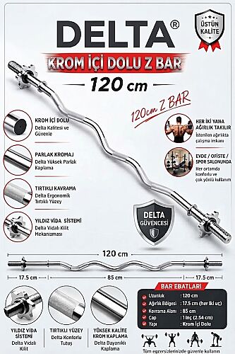 Delta 120 cm Z İçi Dolu Krom Uzun Bar (Ağırlık - Halter - Dambıl Barı) - 1